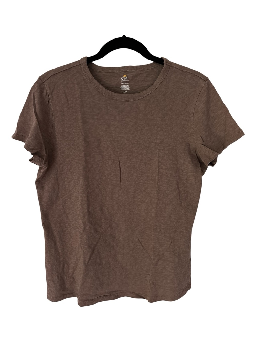 C&C California Women's Cotton Soft Taupe Clay Brown Short Sleeve Crew Tee